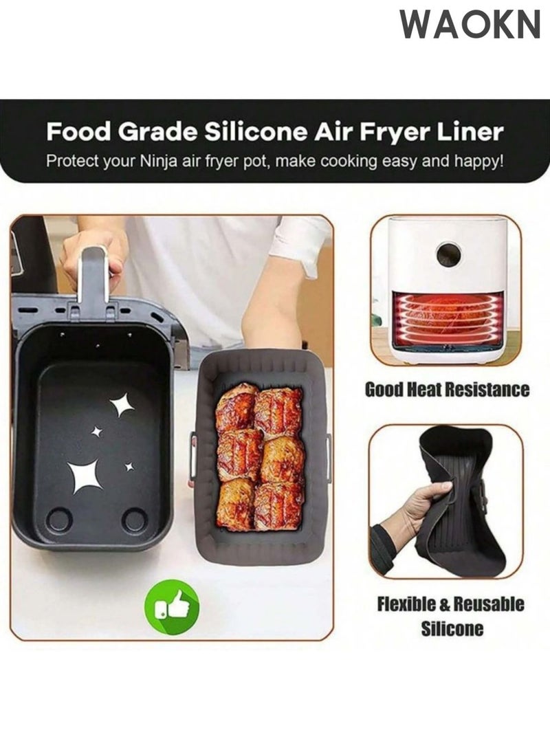 WAOKN Silicone Air Fryer Liners 2 Pack , Large capacity air fryer baking tray , suitable for Ninja Foodi Dual AF300UK AF400UK , and other Dual Air Fryer of suitable size , Instant for 8.5inch Baskets , Reusable Airfryer Accessories , BLACK . - Image 5